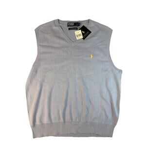Polo Ralph Lauren Sweater Vest Size XL Men Light Blue Italian Pima Cotton Knit